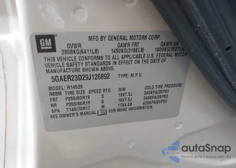 2009 Buick Enclave Cxl from USA, damaged, VIN 5GAER23D29J126892